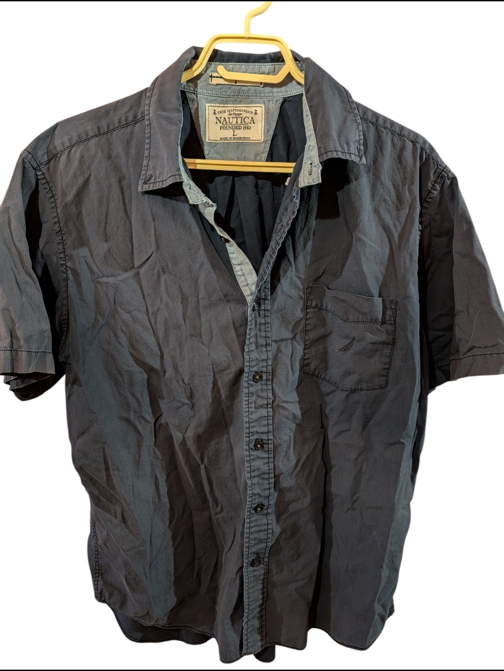 Nautica Men's Short Sleeve Button-Down Shirt - Charcoal Blue